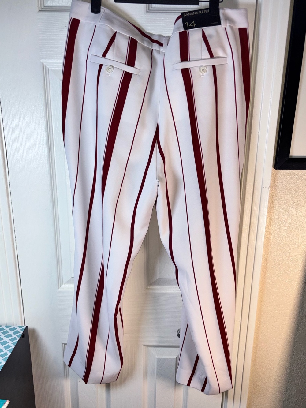 Banana Republic White Pants with Burgundy Vertical Stripes - Picture 13 of 13